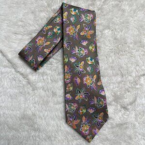 Vintage ETRO Men's Brown Purple Floral 100% Silk Tie One Size